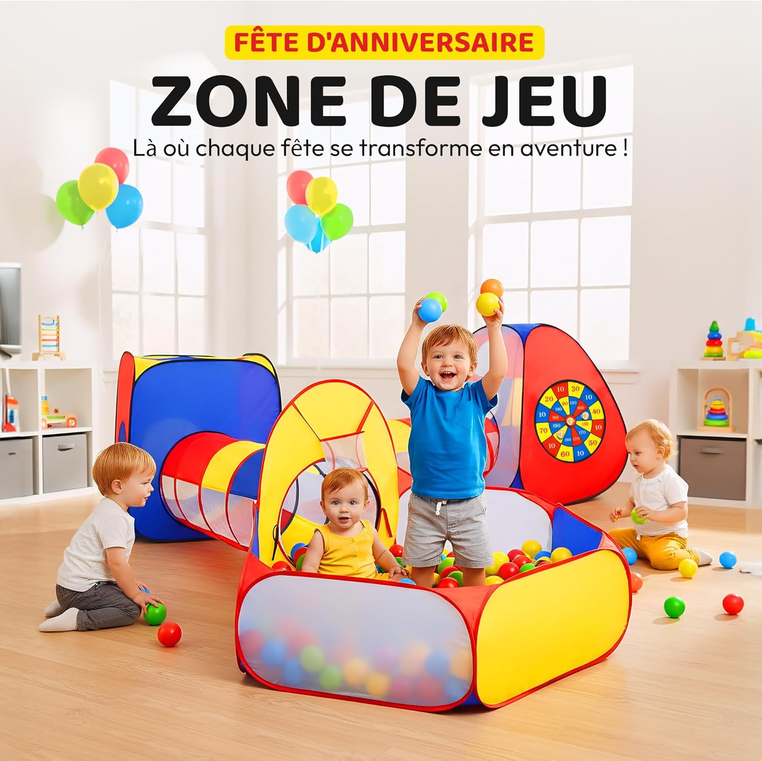 Thumbnail 1 de All Kids United Tente de Jeu avec Tunnel XXL — Tunnel, Piscine à Balles (sans balles) et Grotte modulable