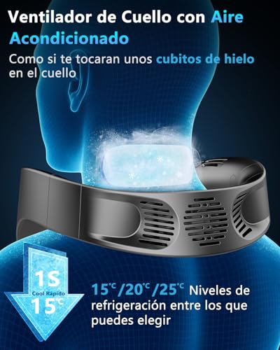 Detalle de Kouric Ventilador de Cuello con Aire Acondicionado Silencioso – 5 Velocidades, Pantalla LED y Batería de 5500 mAh