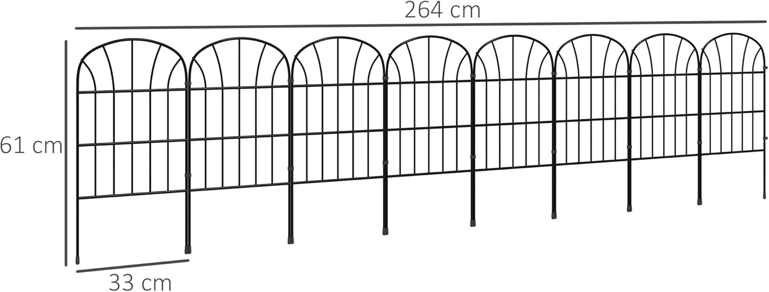 Thumbnail 6 de Outsunny Lot de 8 clôtures décoratives en métal noir – bordures de jardin modulables 264 x 61 cm