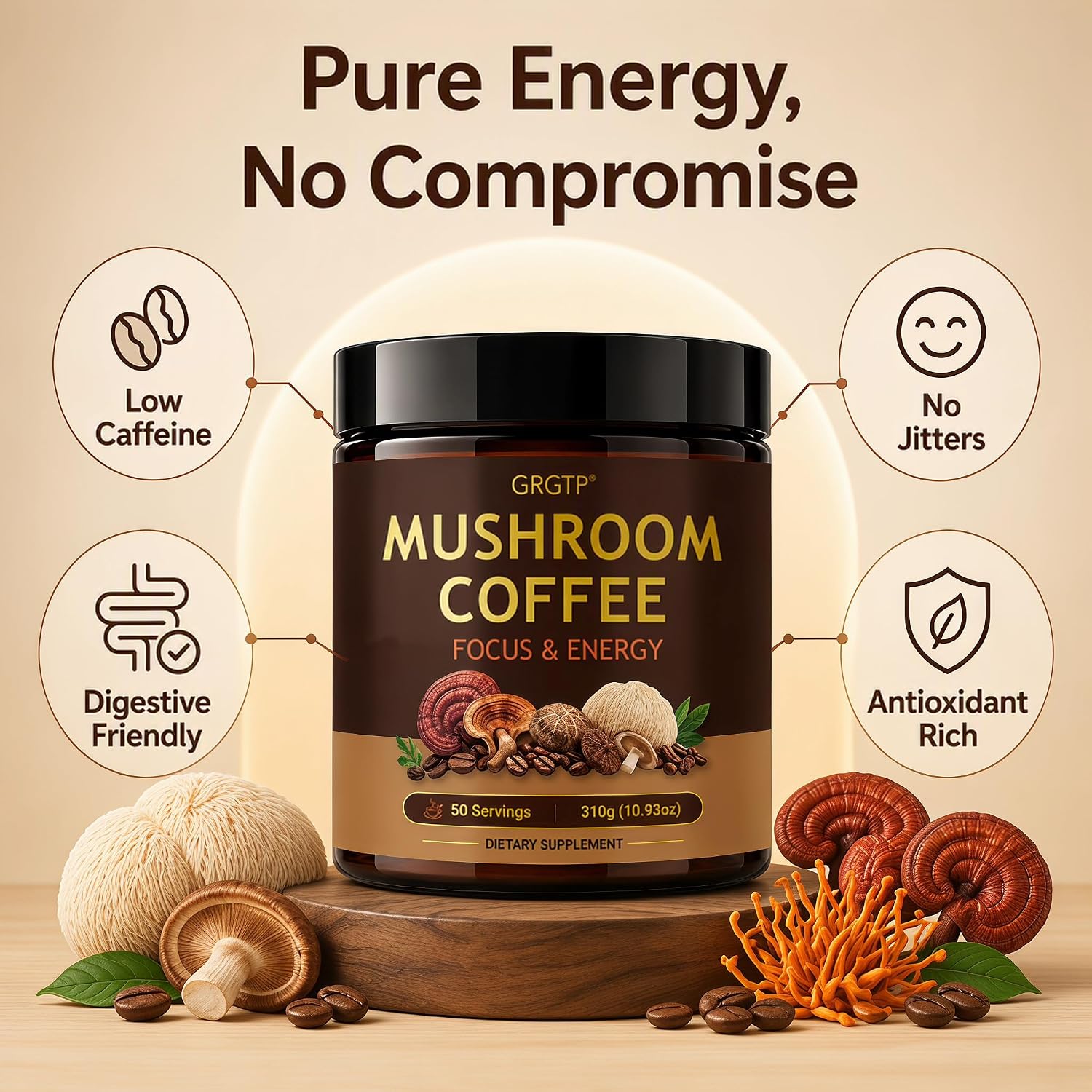 Detalle 2 de GRGTP Mushroom Coffee with 6 Adaptogens