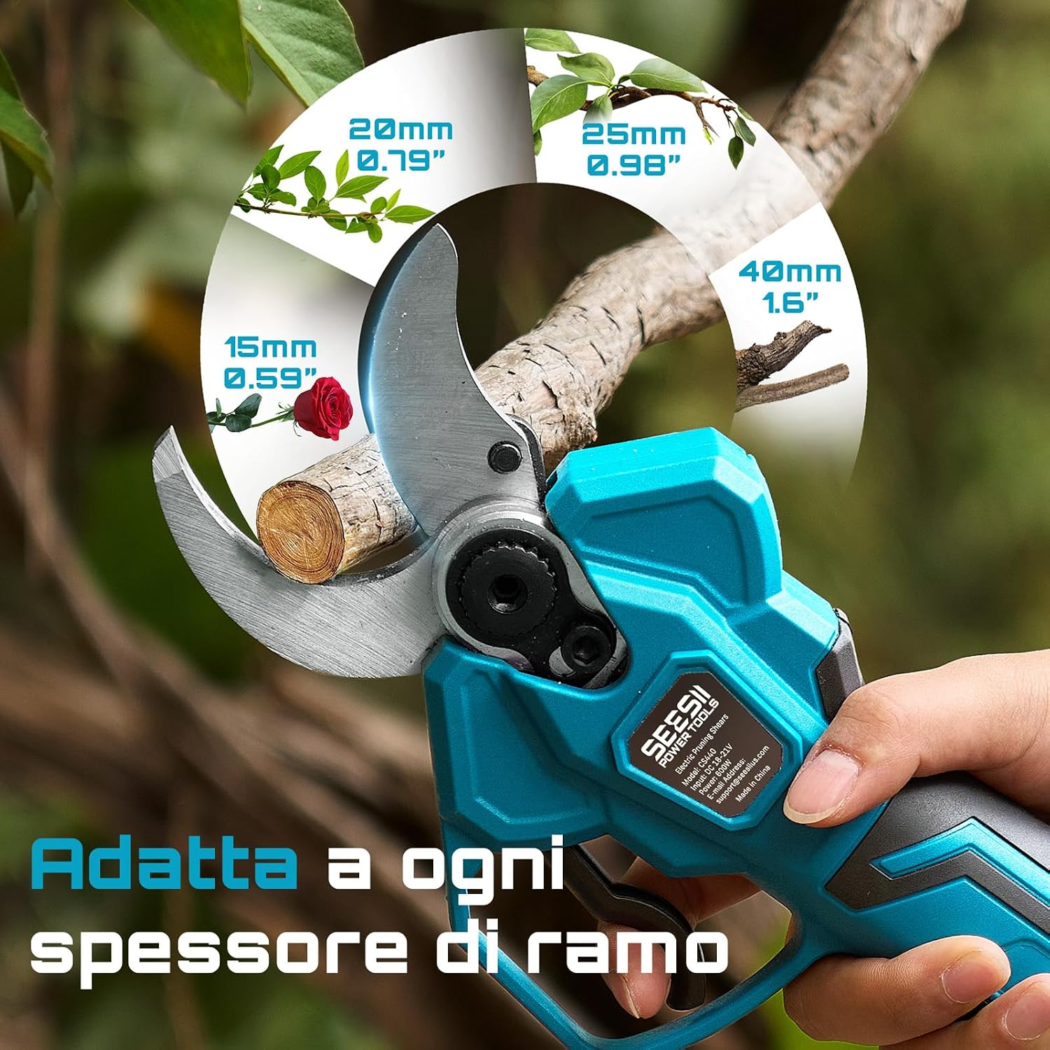 Detalle 2 de SEESII CS440: Forbici Potatura a Batteria 40 mm – potature professionali senza sforzo