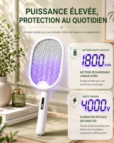 Detalle de ZOVHYYA Raquette Électrique Insecte Pliable 4000V – Interieur / Exterieur, Blanc