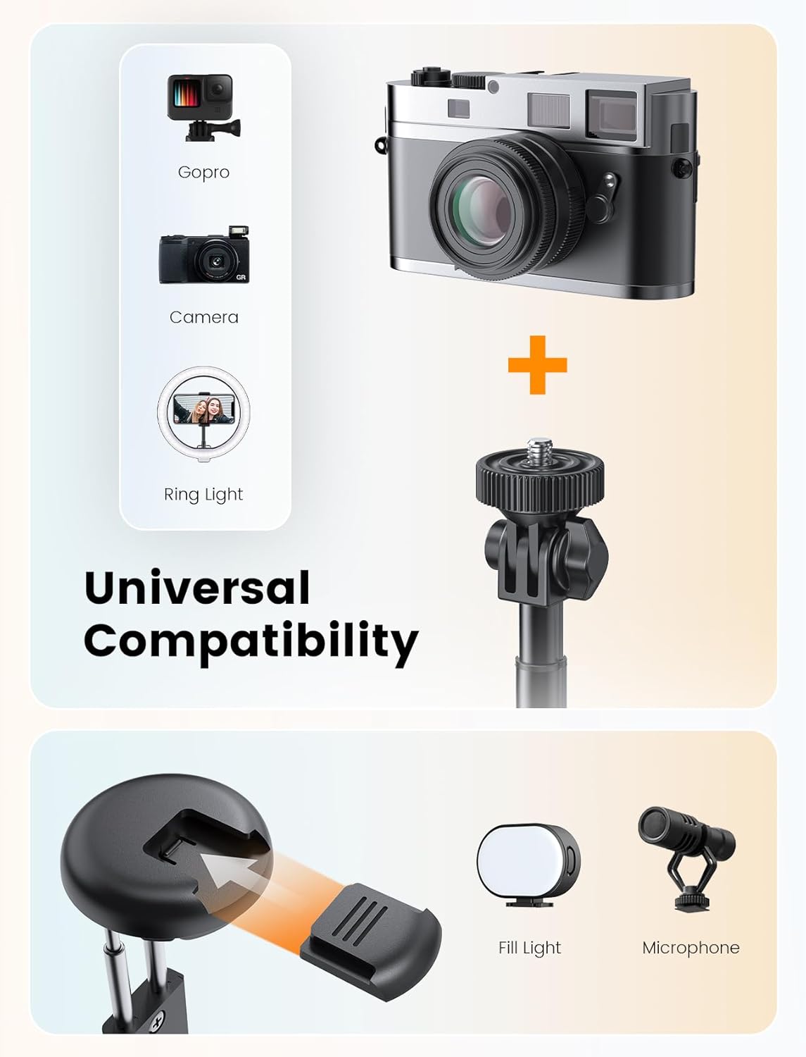 Detalle 2 de ANXRE NT99 67.7" Selfie Stick Tripod with Light: All-in-One Travel Filming Kit