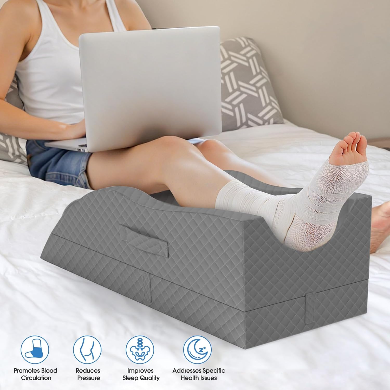 Detalle de TranquilRelax Single-Leg Elevation Pillow, Memory Foam with Adjustable Height