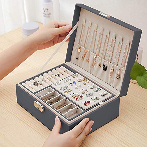 Detalle de Mtianxy Schmuckkästchen – Doppelschicht PU-Leder Schmuckorganizer mit Schloss, 23 × 17 × 9 cm