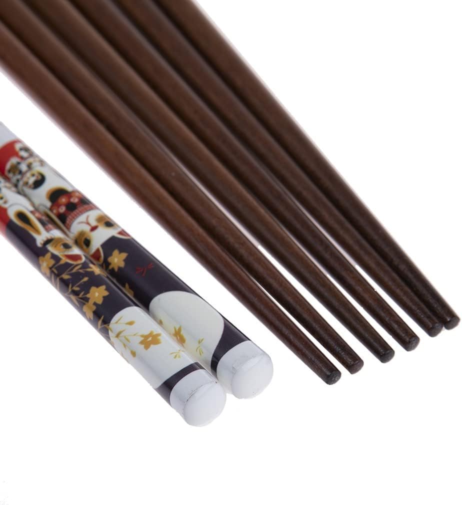 Detalle de lachineuse Japanisches Essstäbchen-Set Maneki Neko – Glückskatzen-Design aus Birnenholz