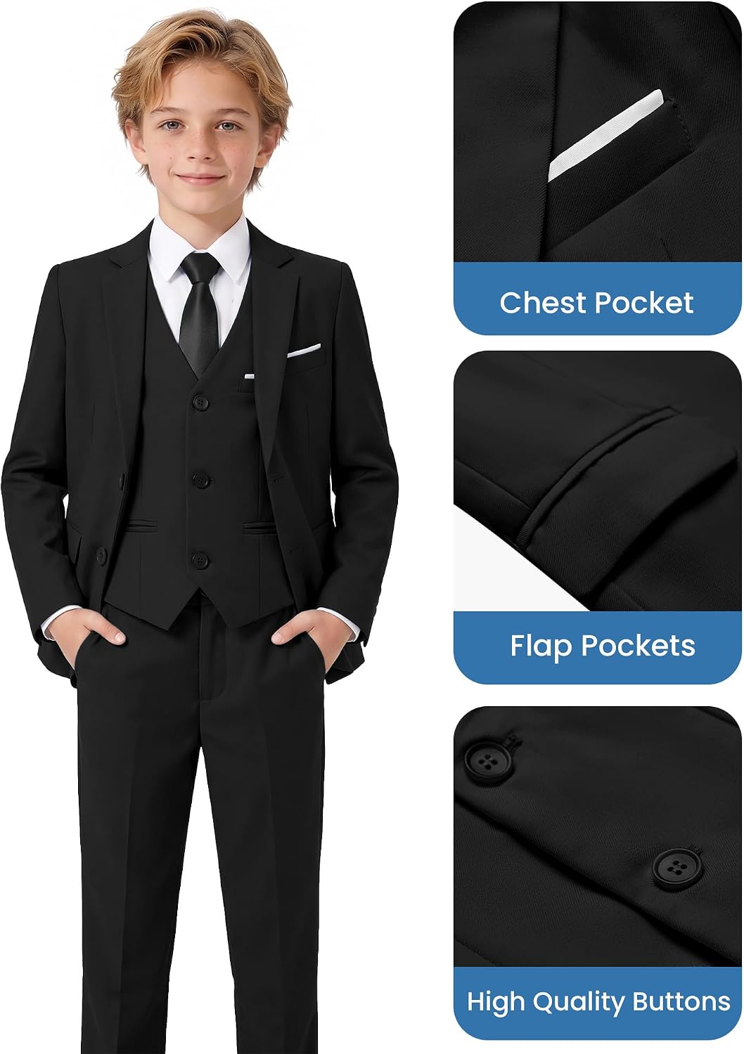 Detalle 2 de MAGE MALE Boys' 5-Piece Suit Set, Slim Fit with Suspenders and Adjustable Waist