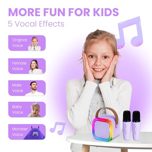 Detalle de Ankuka Karaoke Machine for Kids & Adults (Purple) – Portable Bluetooth Speaker with 2 Microphones