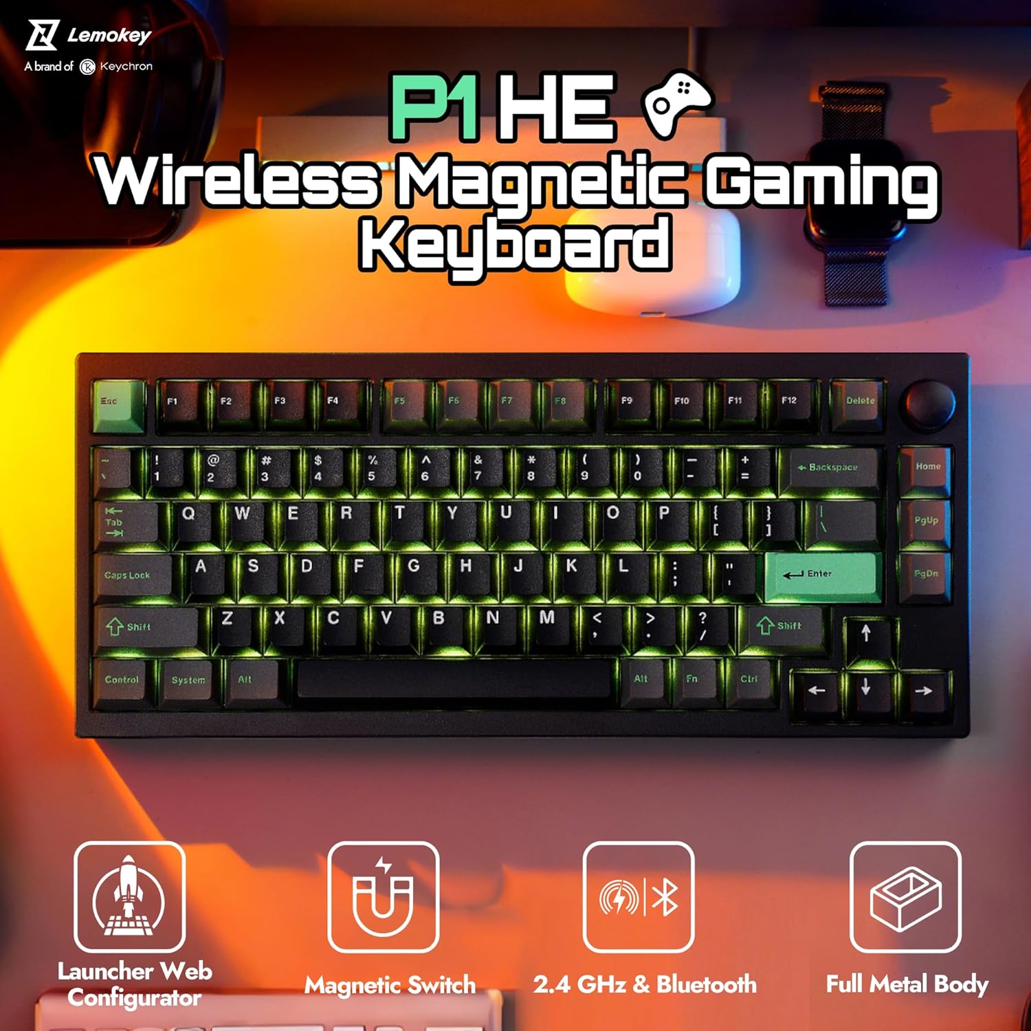 Thumbnail 1 de LEMOKEY P1 HE 75% Wireless Mechanical Keyboard with Magnetic Gateron Switches — Fully Assembled (Black)