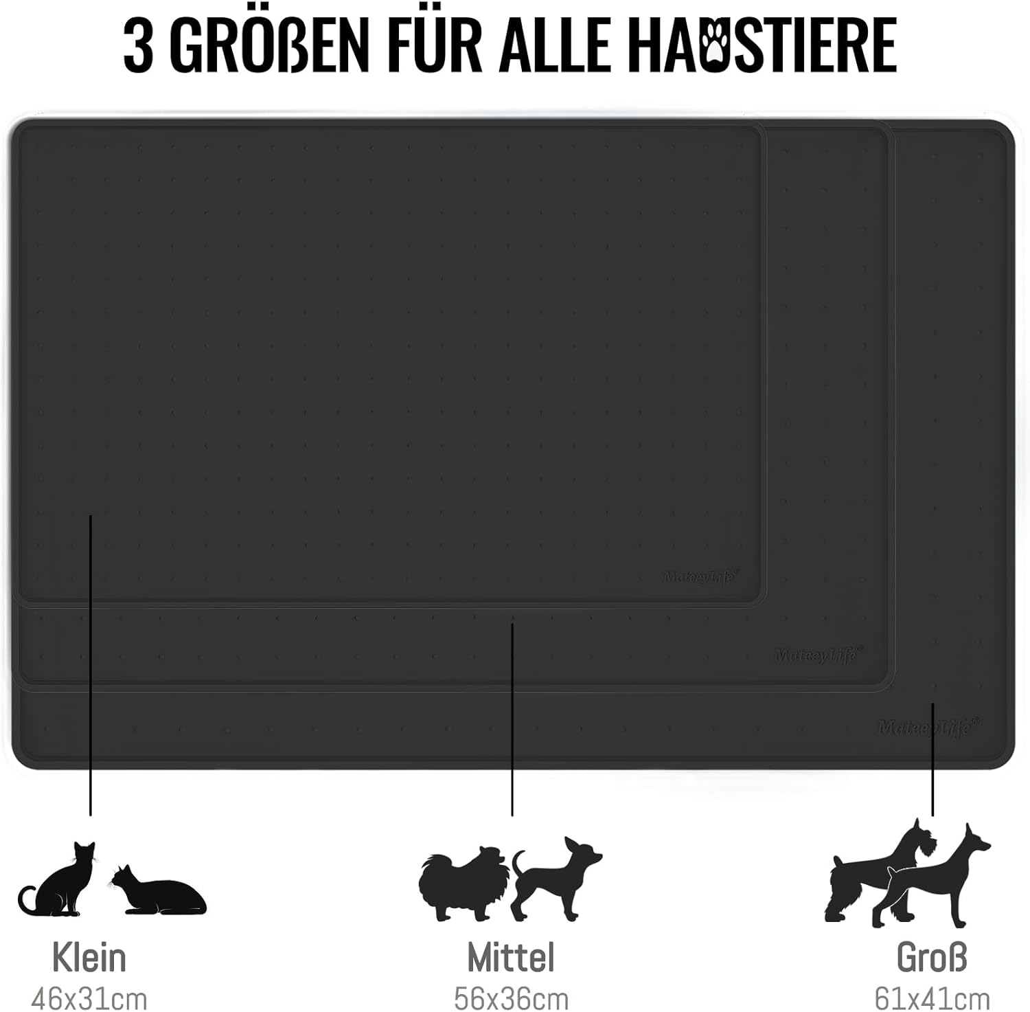 Thumbnail 5 de MateeyLife Silikon-Napfunterlage für Katzen & Hunde (56x36 cm), rutschfest und wasserdicht – schwarz