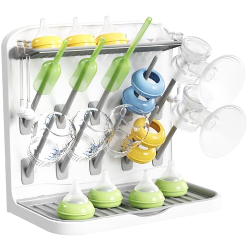 Detalle de Lifewit Escurridor Grande para Biberones: secado vertical con 15 soportes y caja extraíble para tetinas y accesorios
