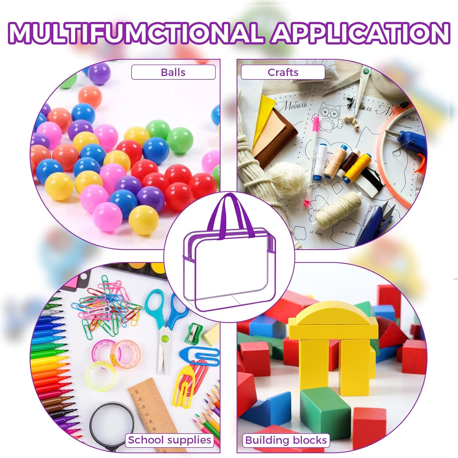 Thumbnail 4 de 6 Colors Clear Toy Storage Bags with Handles – 11.8 x 8.6 x 3.9in, PVC Waterproof Reusable Organizer Pouches