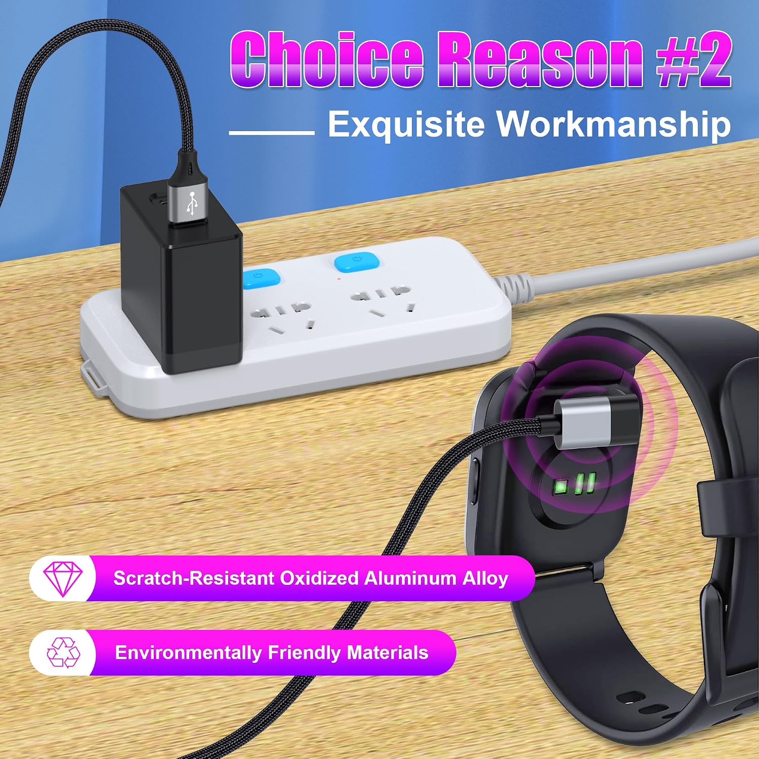 Thumbnail 2 de AGVEE BGW-GBB12 L-Shaped Garmin Watch Charging Cable, 2-Pack, 6.6ft