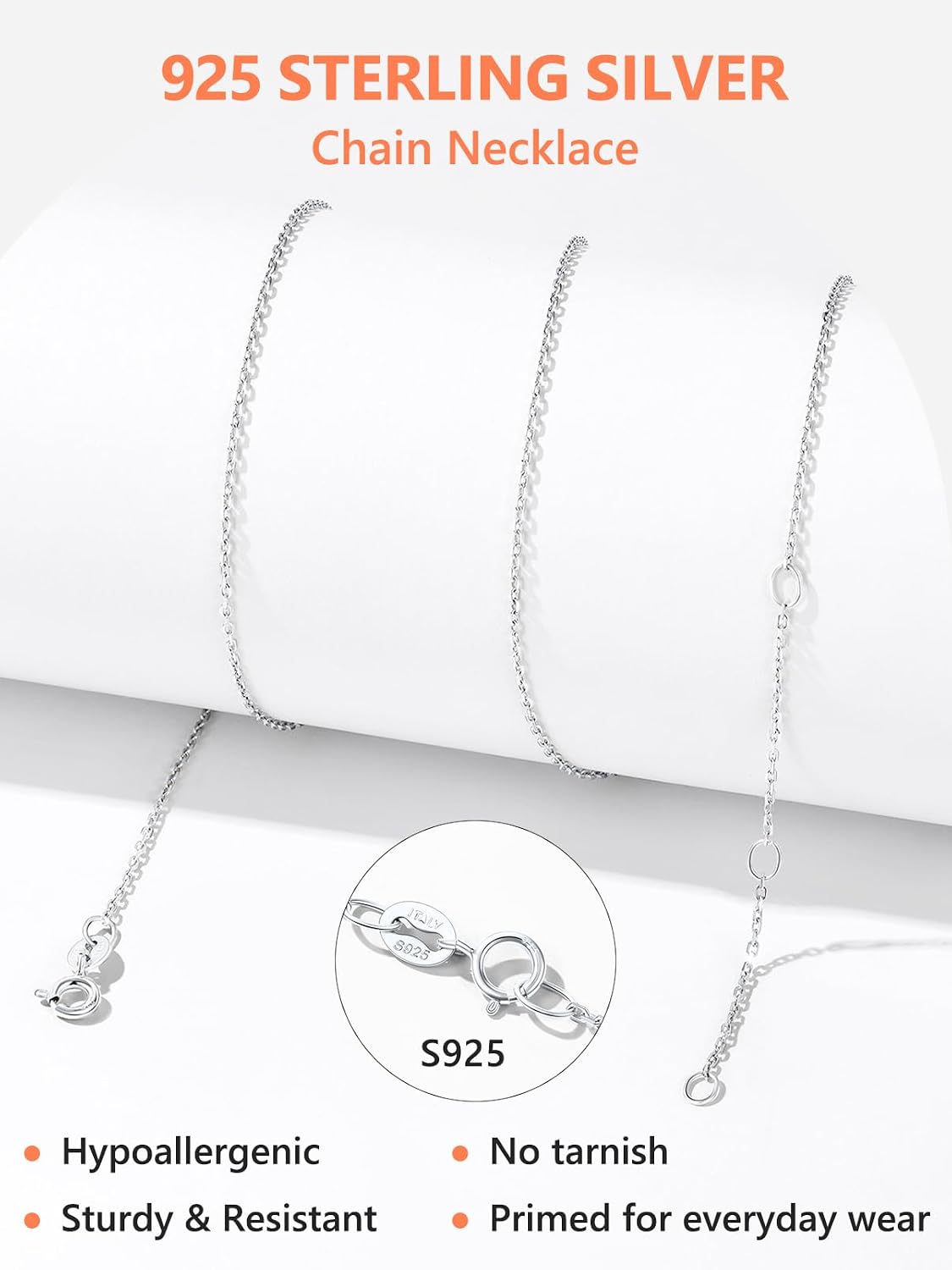 Detalle de Silvora Chaîne collier femme argent 925 / plaqué or, maillons rolo, 41 à 61 cm