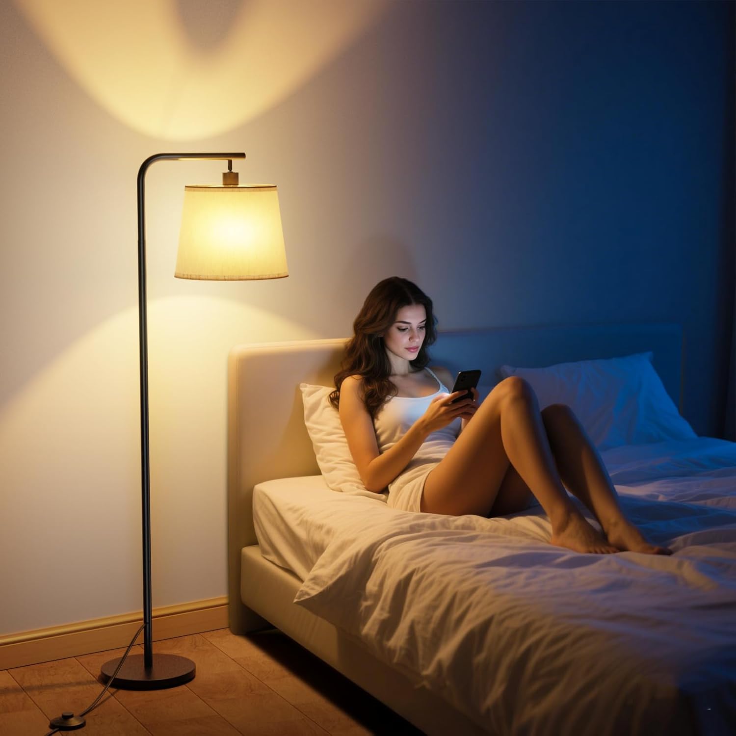 Thumbnail 5 de SUWIN Lampada da Terra dimmerabile con telecomando magnetico e paralume in lino beige