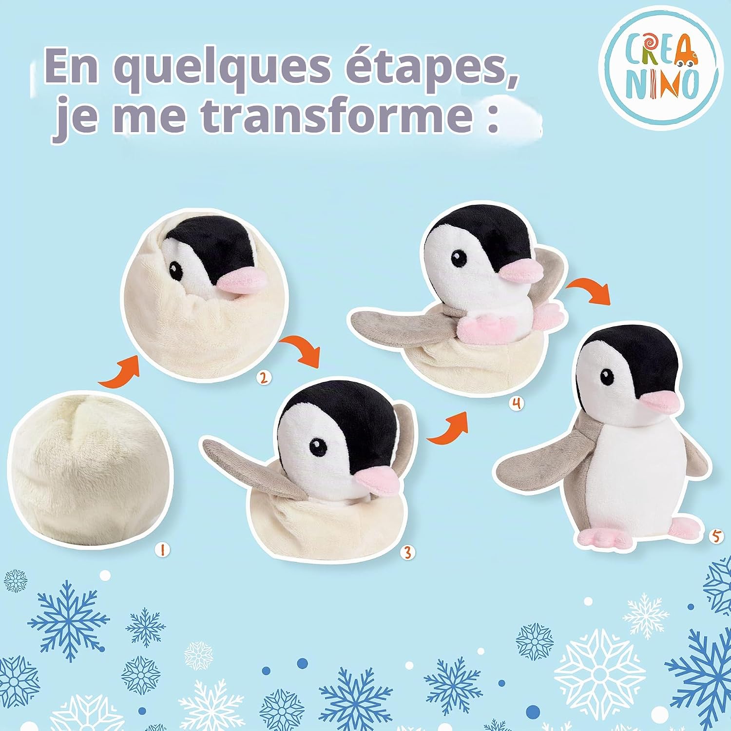 Detalle de Creanino omkeerbare pluchen knuffel, 2-in-1 van ei naar pinguïn