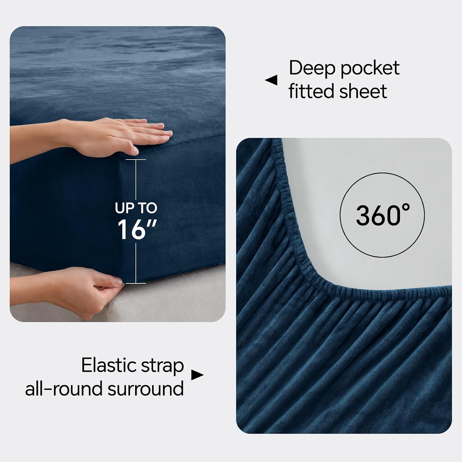 Detalle de BEDELITE Full-Size Flannel Sheet Set, Navy Polyester Fleece, 16-Inch Pocket