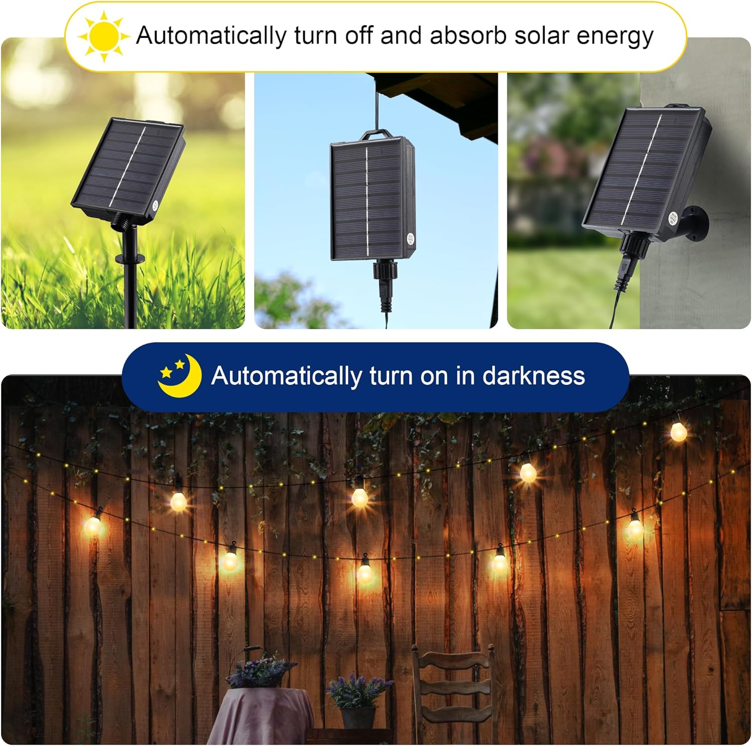 Thumbnail 4 de Tacobey Solar String Lights Outdoor Garden (32.8Ft/10m, 100 LED, 20 shatterproof G40 bulbs) – Warm White
