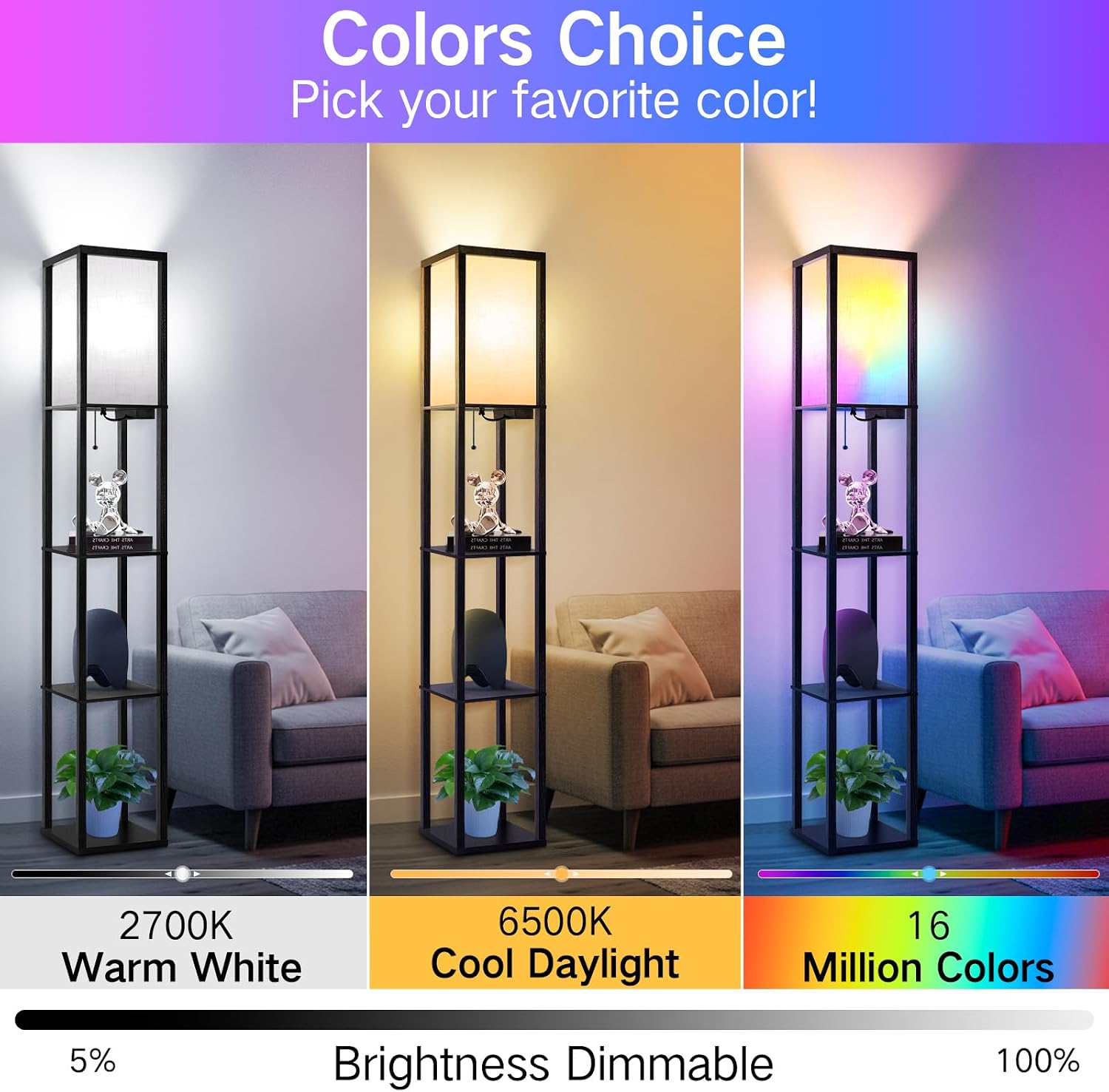 Thumbnail 1 de OUTON RGB Floor Lamp with Shelves: A tall, tech-smart lighting plus storage solution