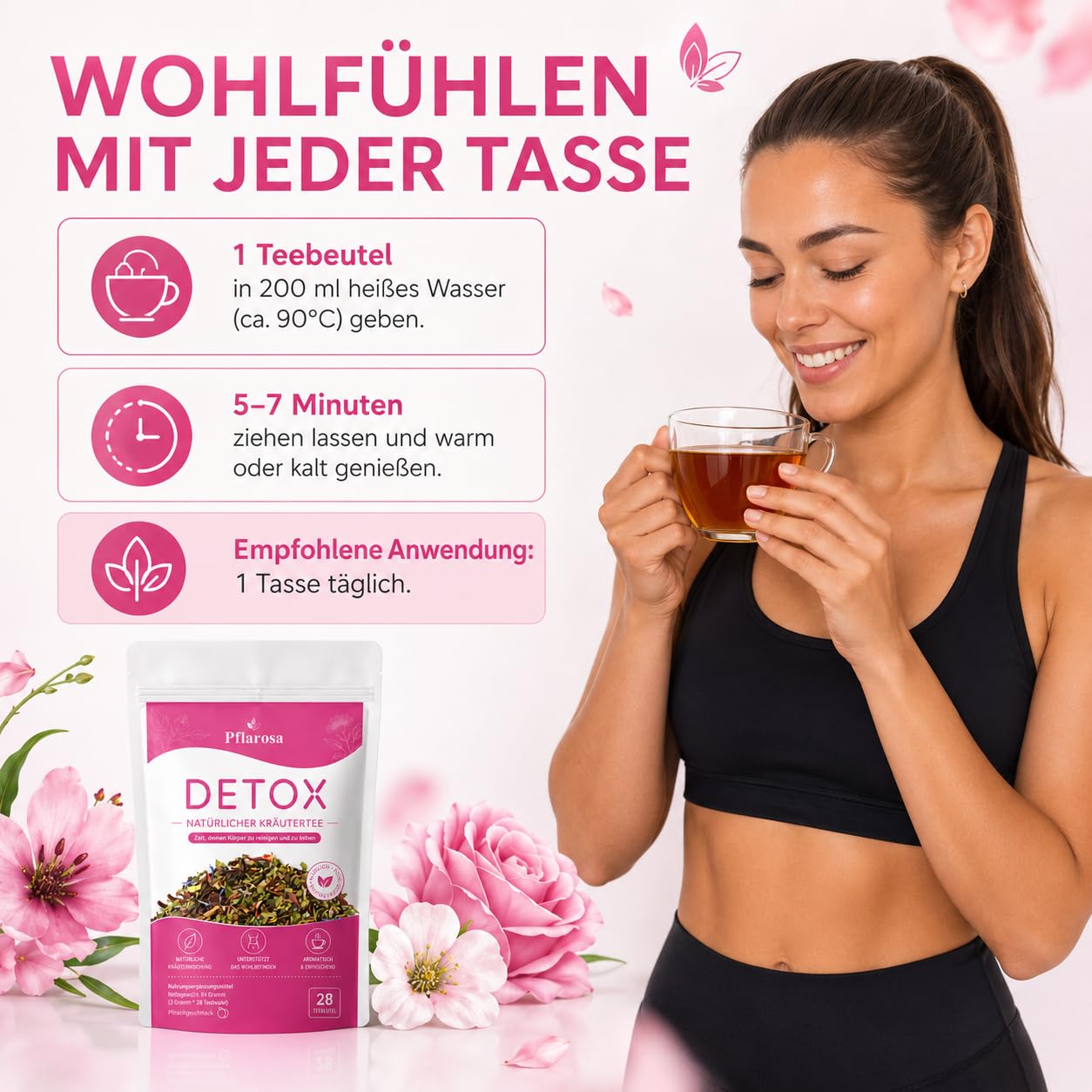 Thumbnail 6 de Detox Tee zum Abnehmen – 56-Tage Kräutertee-Kur mit Grüntee, Oolong & Löwenzahn, Pfirsichgeschmack (vegan)