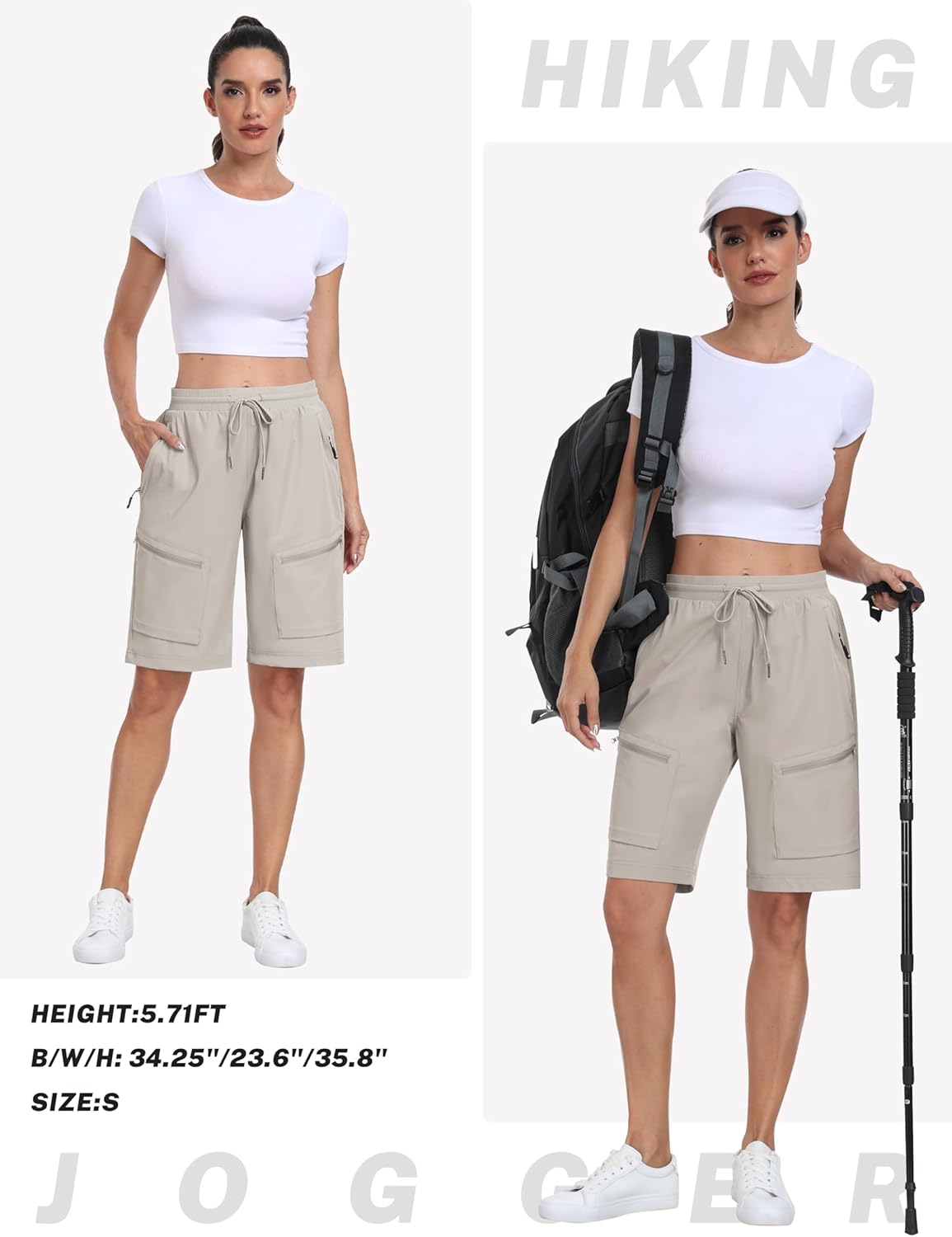 Detalle de MoFiz Women's 10" Long Hiking Shorts with 5 Zip Pockets