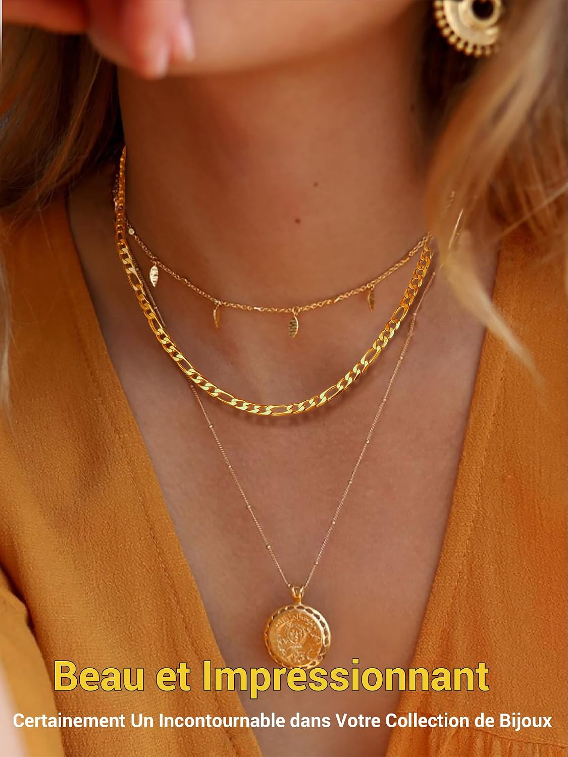 Detalle de PROSTEEL Collier chaîne Figaro en acier inoxydable 316L avec plaquage (maillons alternés) pour femme ou homme