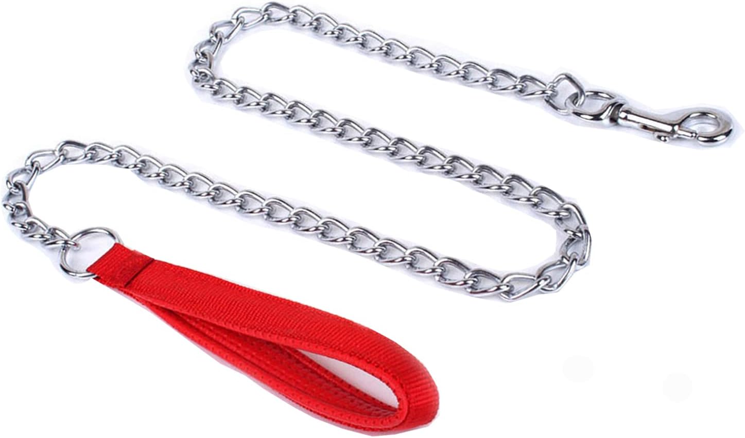 Detalle de Petiry Chain Lead Chew Proof Metal Dog Leash with Soft Padded Handle, 120cm (4ft) Red – Small Size