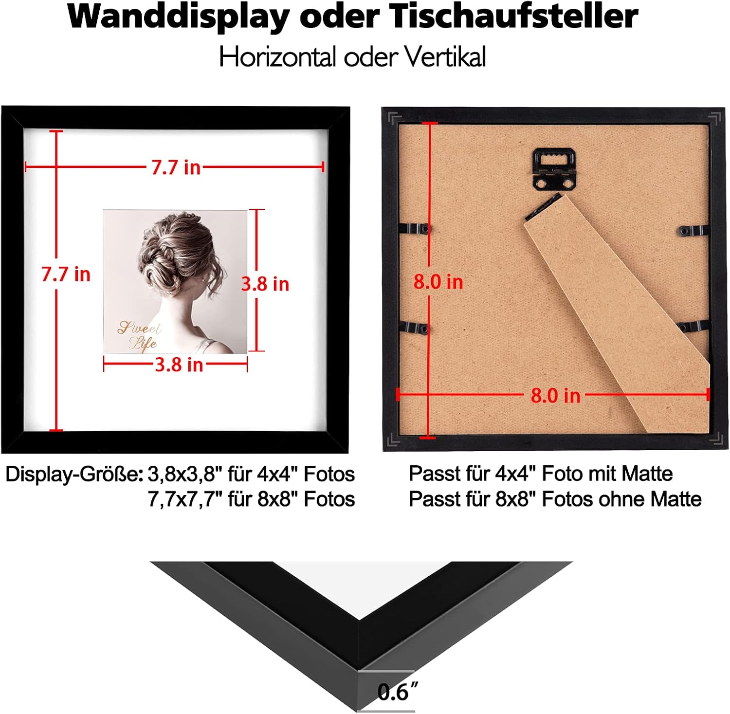 Thumbnail 1 de Egofine Bilderrahmen-Set 20x20 cm (4er) mit Acrylglas und Passepartout für 10x10 cm, schwarz