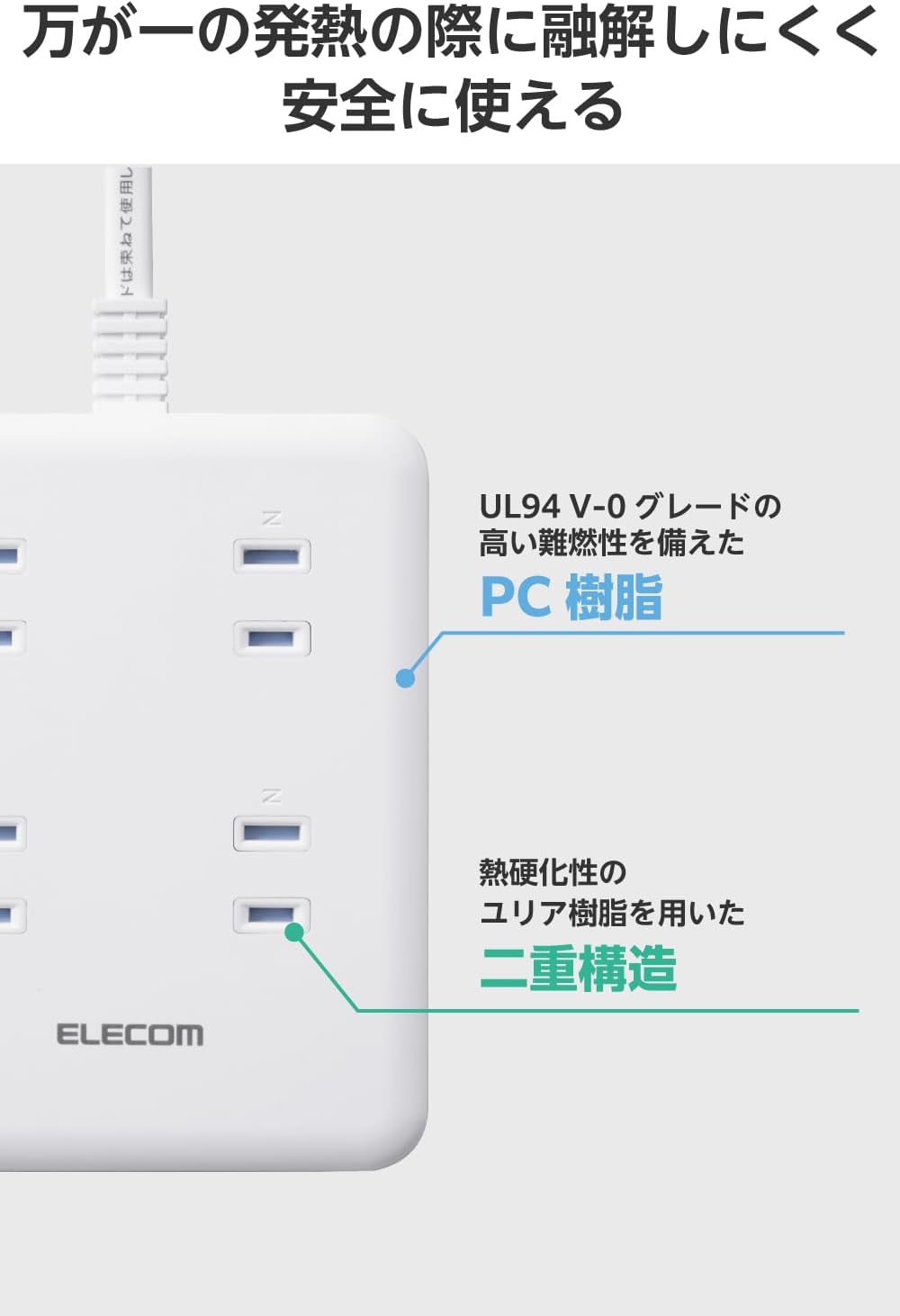 Detalle de エレコム ECT-44-8A2C15WH 電源タップ 8個口・USB-C 20W PD・USB-A×2