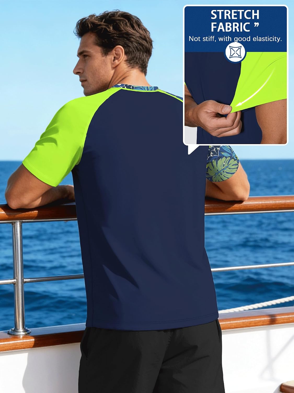 Detalle de Men's UPF 50+ Rash Guard Short Sleeve T-Shirt – Quick Dry UV Swim Top for Surfing, Swimming & Gym
