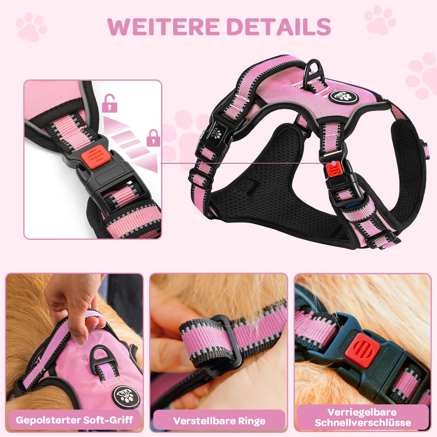Detalle 2 de FURRYFECTION Anti Zug Hundegeschirr Rosa