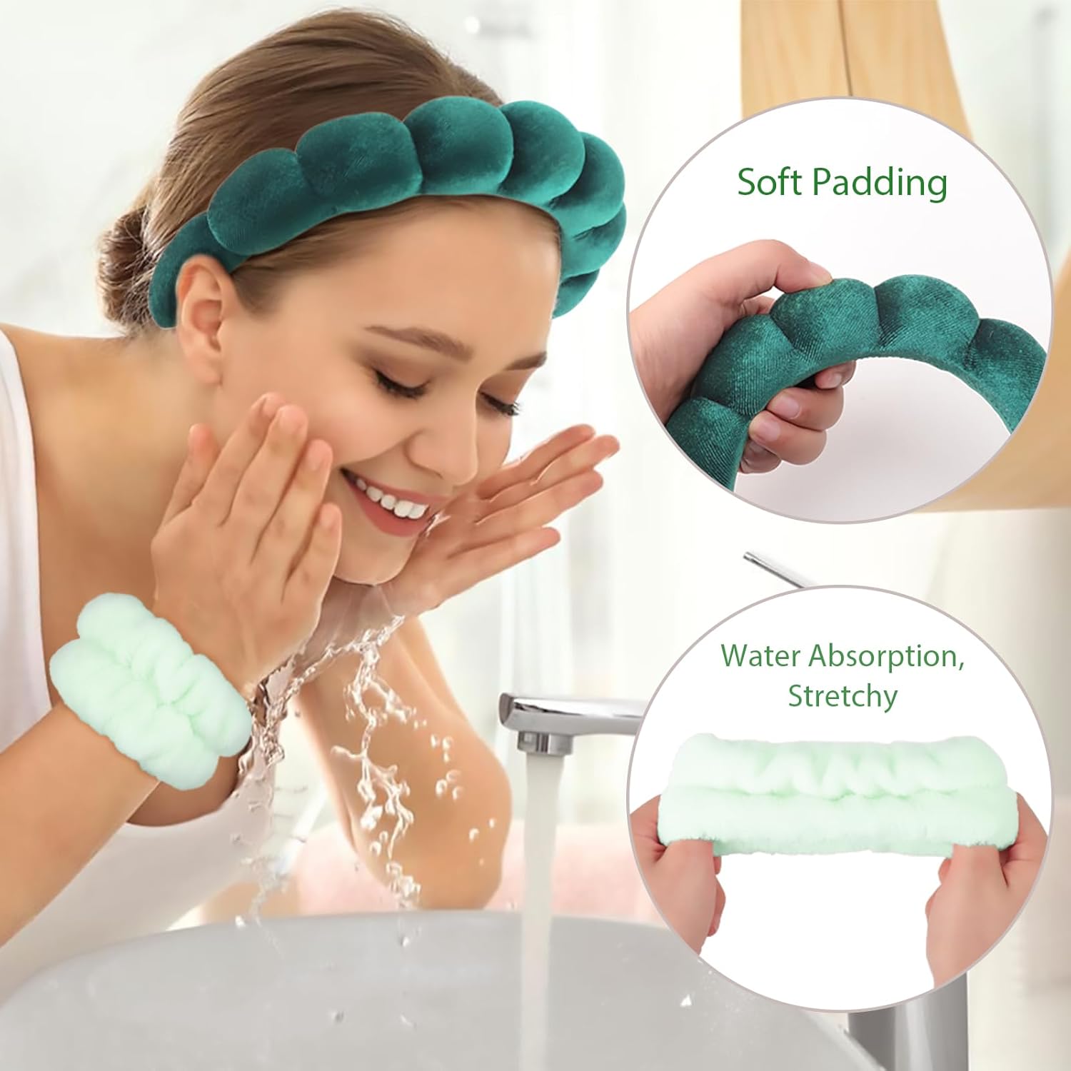 Thumbnail 3 de DRESHOW Spa Stirnband-Set: Weiche Frottee-Stirnband und elastische Handgelenkarmbänder für Hautpflege