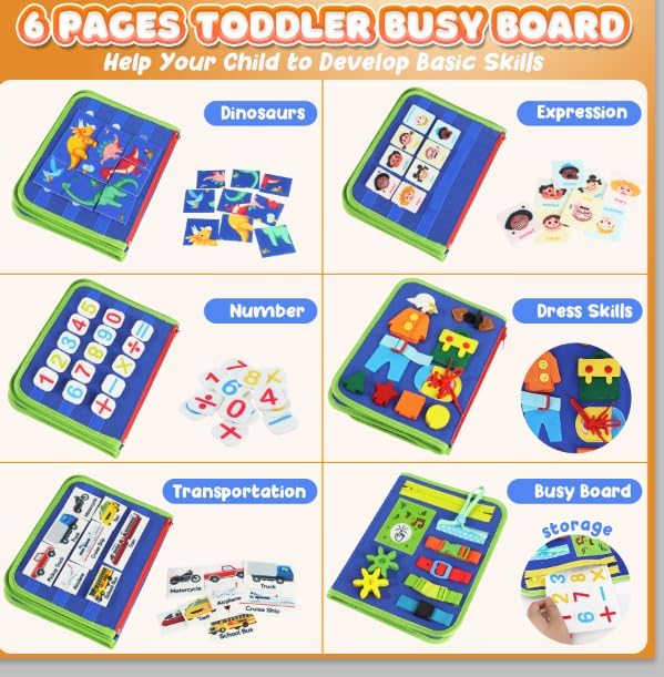 Detalle 2 de URMYWO UMMZBAL Busy Board, 6-Page Fabric Activity Book with Alphabet and Number Activities