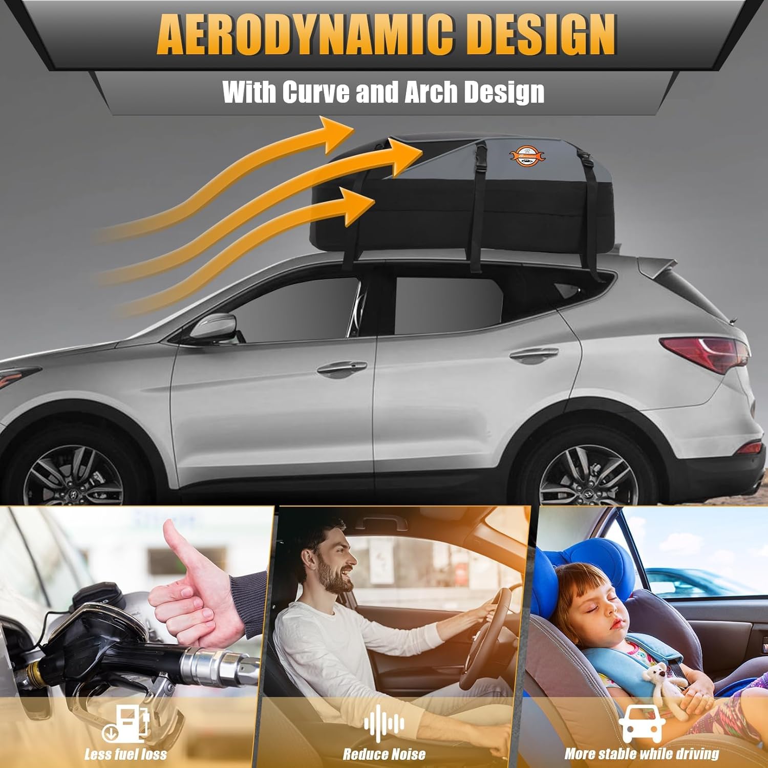 Detalle 2 de Sailnovo Borsa da Tetto Auto Impermeabile 425L: Box pieghevole 1000D con 6 cinghie rinforzate per viaggi e bagagli