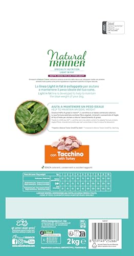 Detalle de Natural Trainer Ideal Weight Small & Toy: Cibo Light al Tacchino da 2 kg per Cani Adulti, Supporto al Peso Ideale