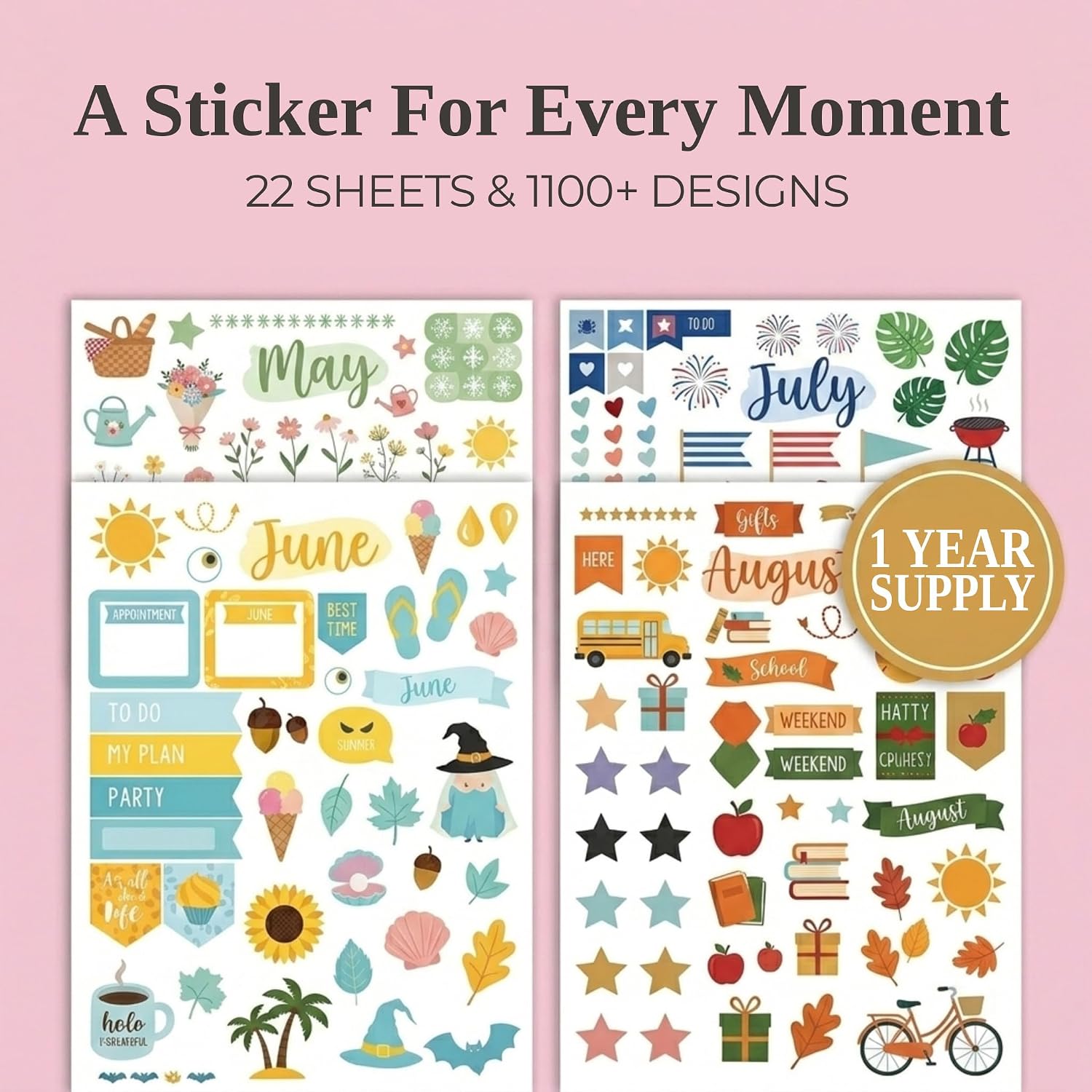 Thumbnail 1 de ZICOTO zic-stickers-16 Monthly Planner Stickers, 1,100+ Designs on 22 Sheets