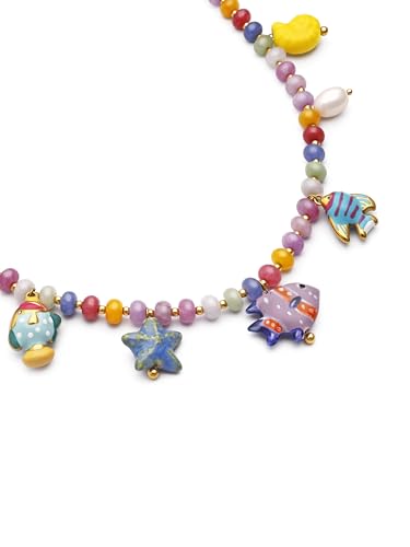 Detalle de SINGULARU Collar Mujer Oceánic Colors: acero bañado en oro 18 kt con cuentas coloridas