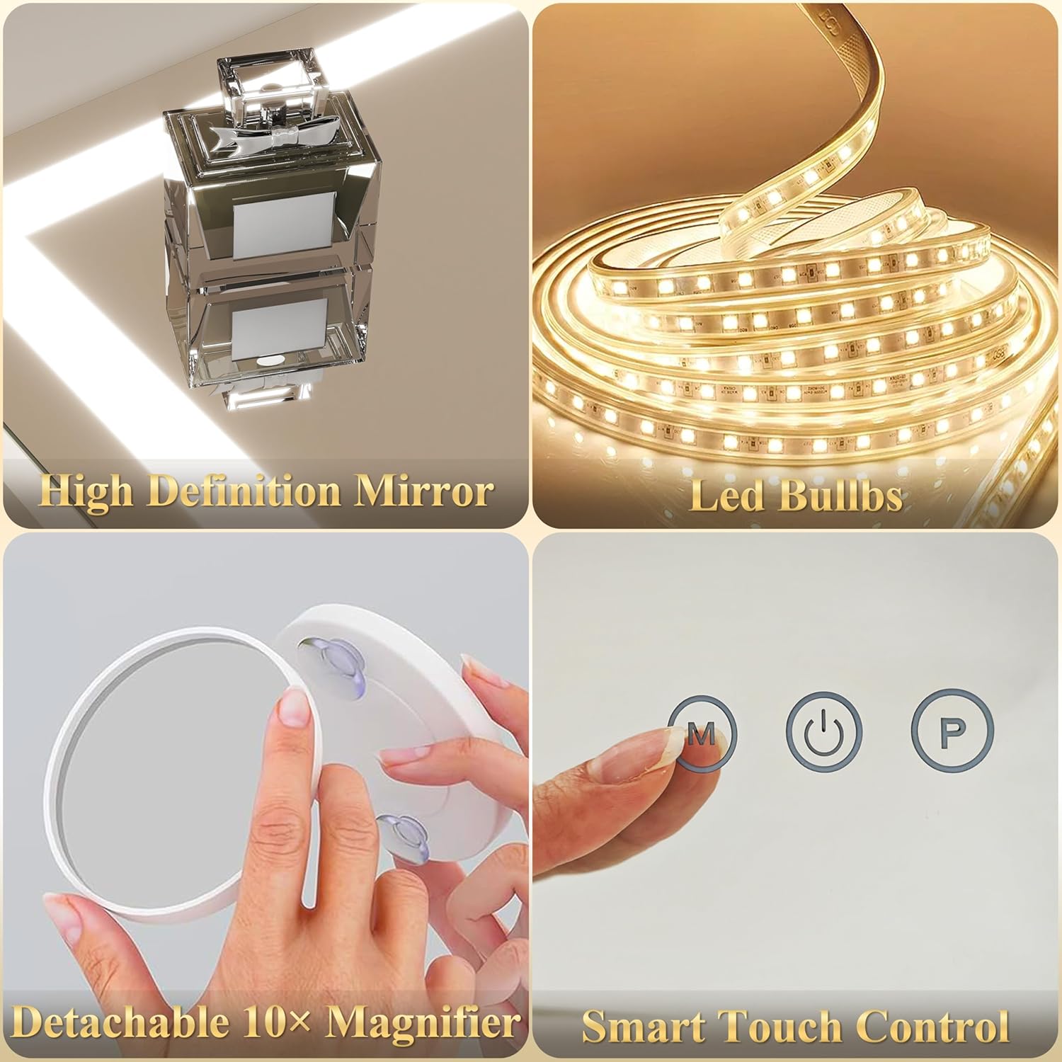 Thumbnail 5 de FENNIO Vanity Mirror with Lights 22"x18" — 10X Magnification, USB, and Smart Touch 3-Color Dimmable Lighting