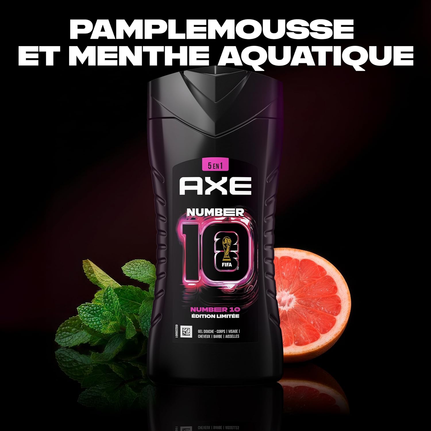 Detalle de AXE Gel Douche Homme 5en1 Numéro 10 – Lot de 2x250 ml, Pamplemousse & Menthe Aquatique