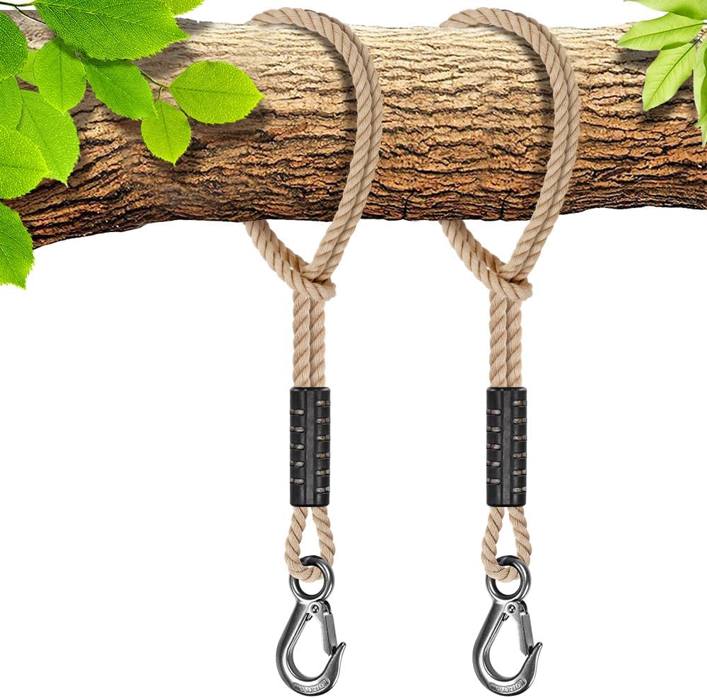 BeneLabel 2pcs Tree Swing Rope & Hammock Hanging Strap Kit (100cm) with Hook – Off-White