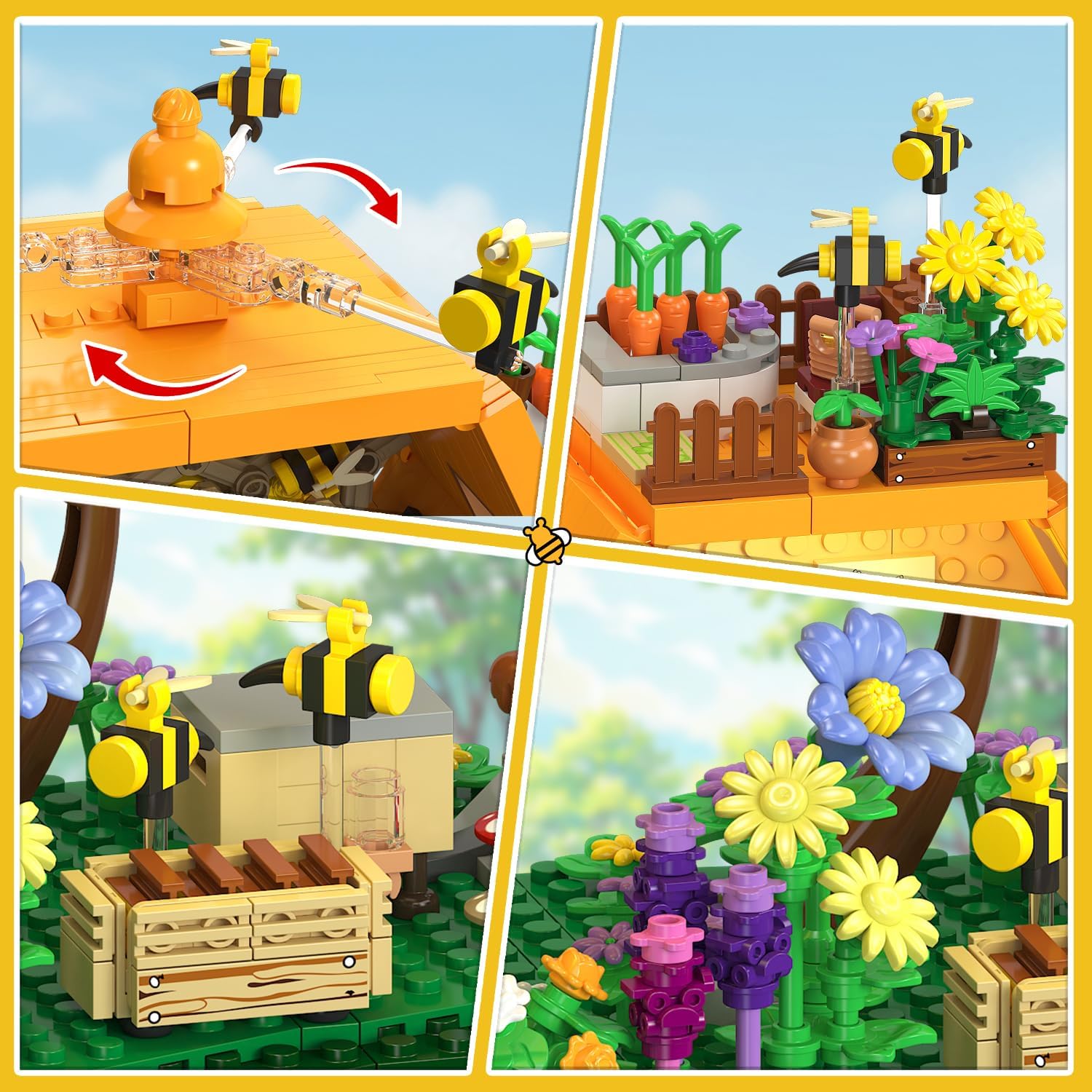 Thumbnail 4 de INSOON Bienen Bauernhof Haus Bauset mit Licht – 1773 Teile, detailreiches Klemmbaustein-Modell mit Beleuchtung