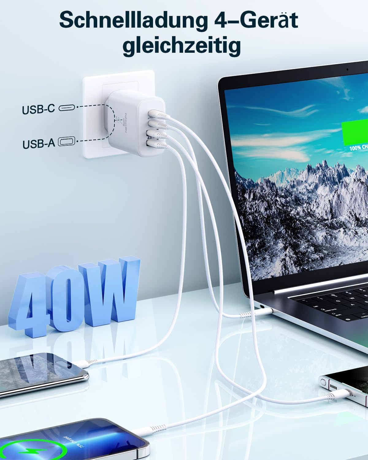 Detalle de USB C Ladegerät 4 Ports für iPhone und iPad ⚡