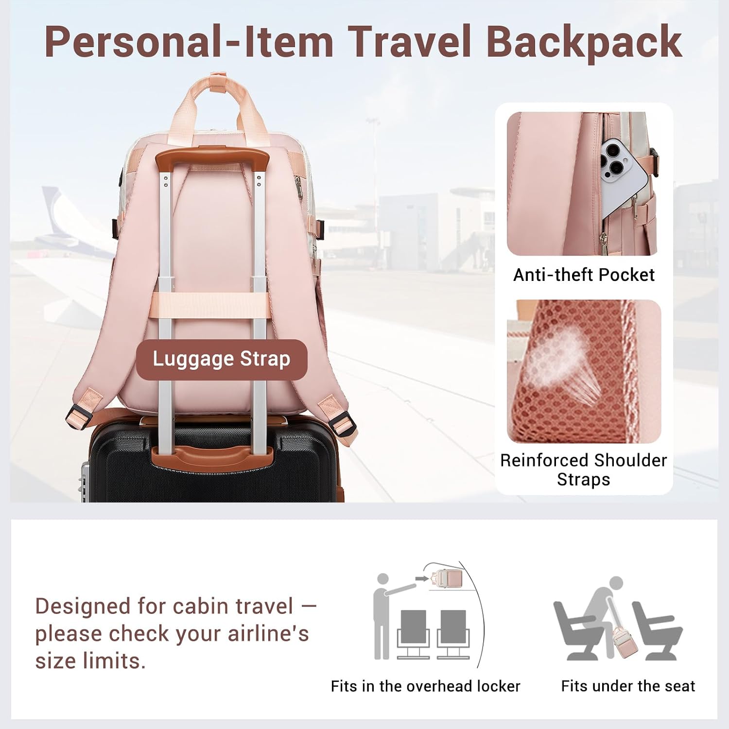 Detalle de Kono Laptop Backpack Women’s with Pouch Pocket for 15.6in Laptop – Practical Work, School and Travel Bag