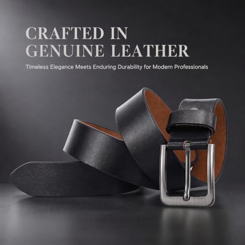 Detalle 2 de VRLEGEND Ceinture homme en cuir véritable noire, 120 cm, largeur 3,8 cm