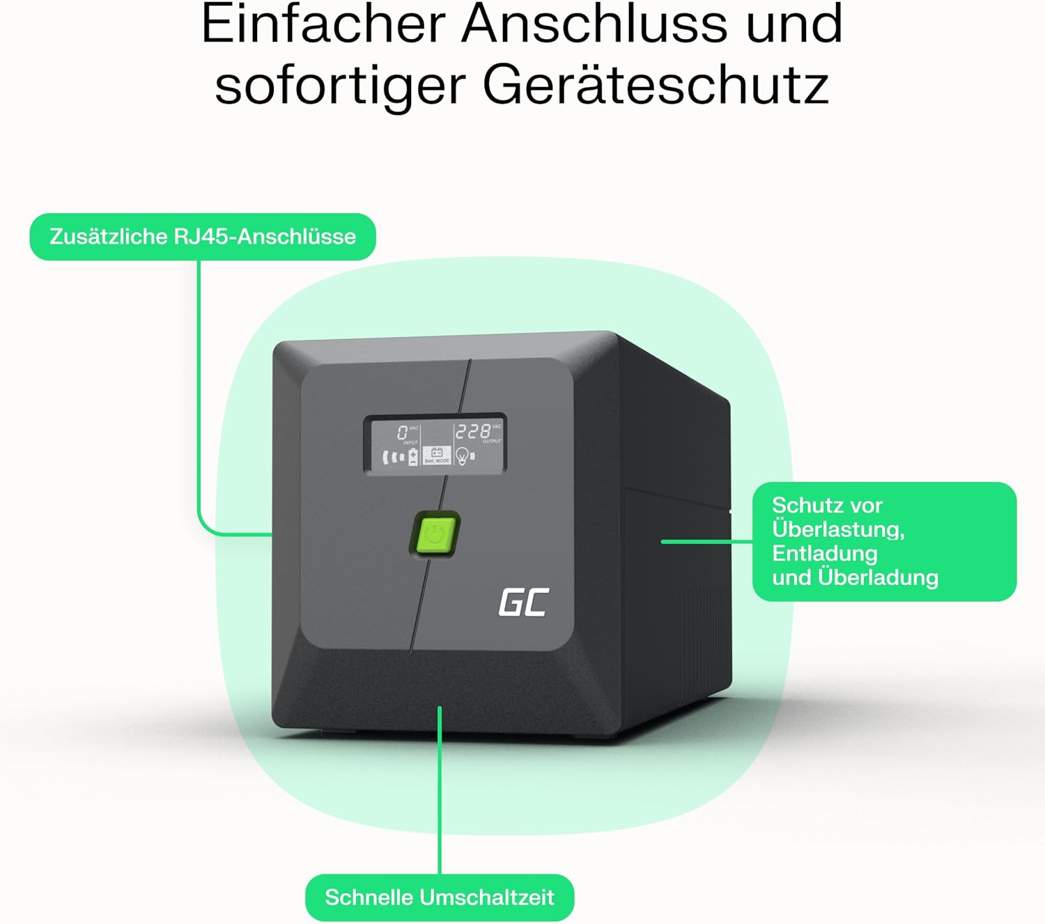 Detalle 2 de Green Cell PowerProof USV 750VA/480W mit LCD-Display: Zuverlässige Notstromversorgung für Heim- und Bürogeräte