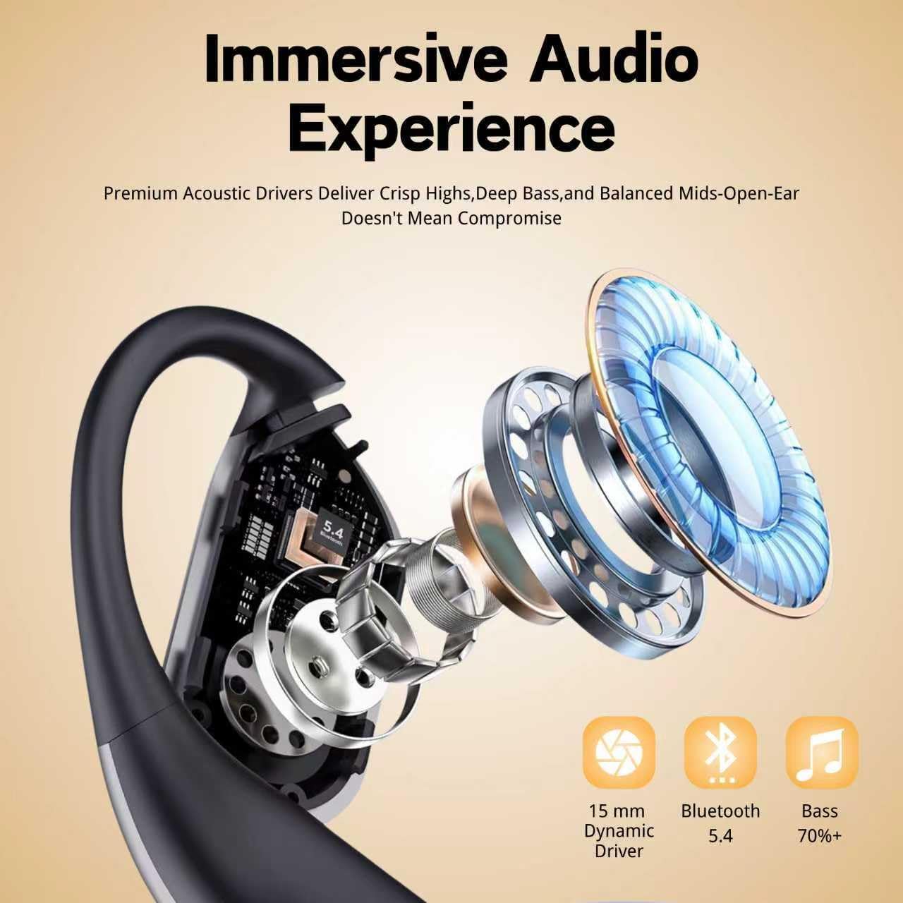 Detalle de Open Ear Headphones Q16: Bone conduction Earbuds with Ergonomic Earhook for sports