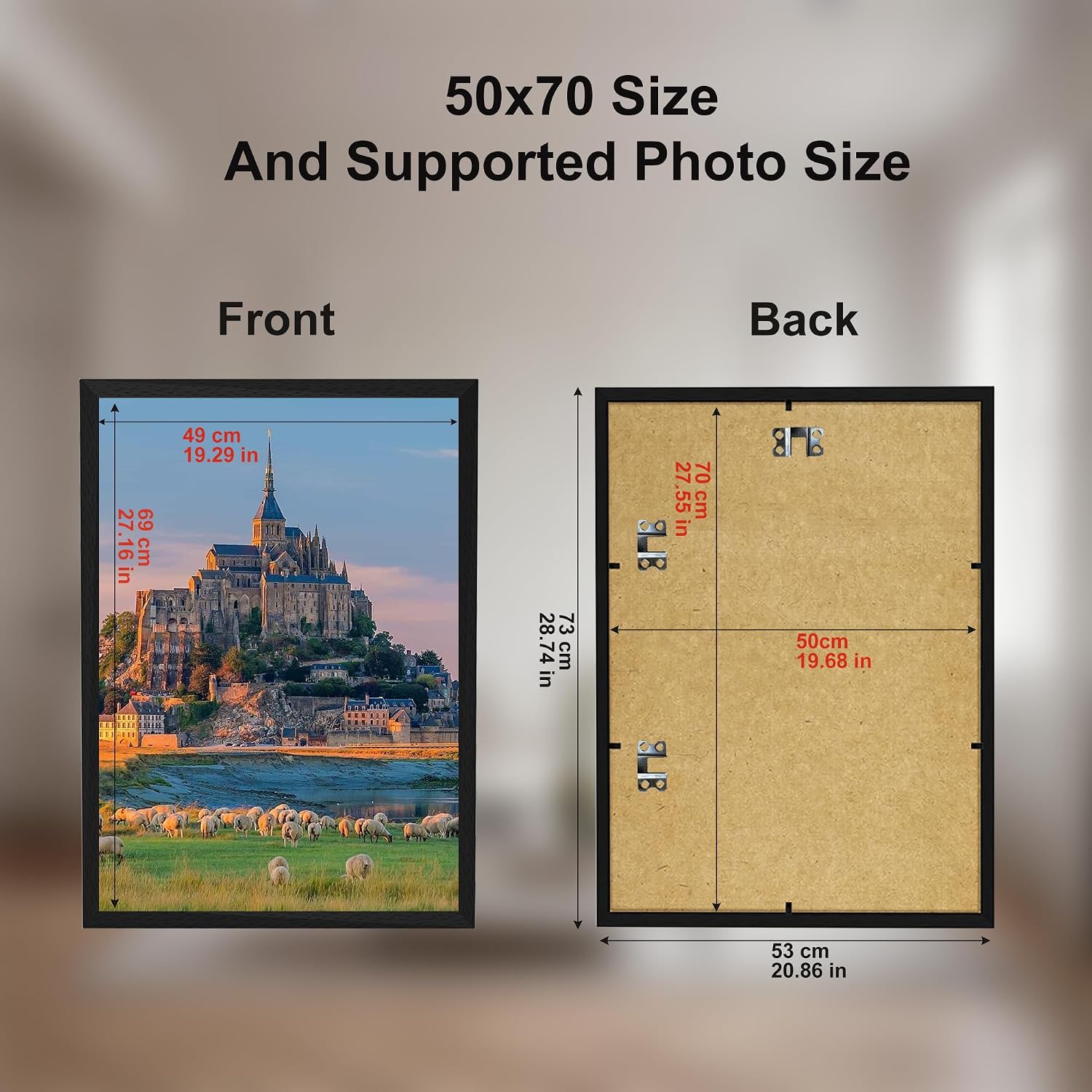 Detalle de 50x70 Black Wooden Picture Frame – Versatile 50x70 cm Frame for Poster or Certificate