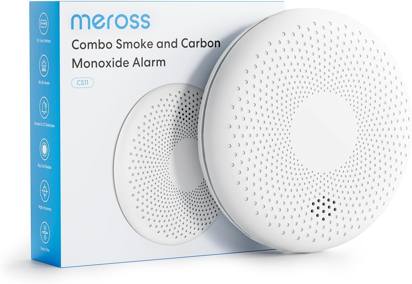Meross Rilevatore Monossido di Carbonio e Fumo 2 in 1 con Batteria da 10 Anni – EN14604 EN50291