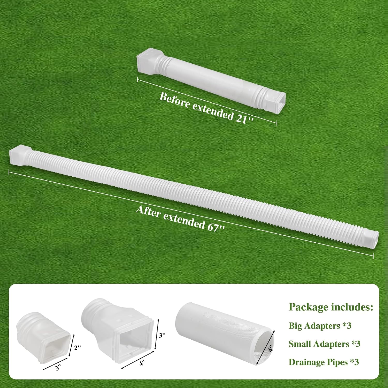 Detalle 2 de Gutterlix Flexible Gutter Downspout Extensions, 3-Pack, 21–67 in. PE