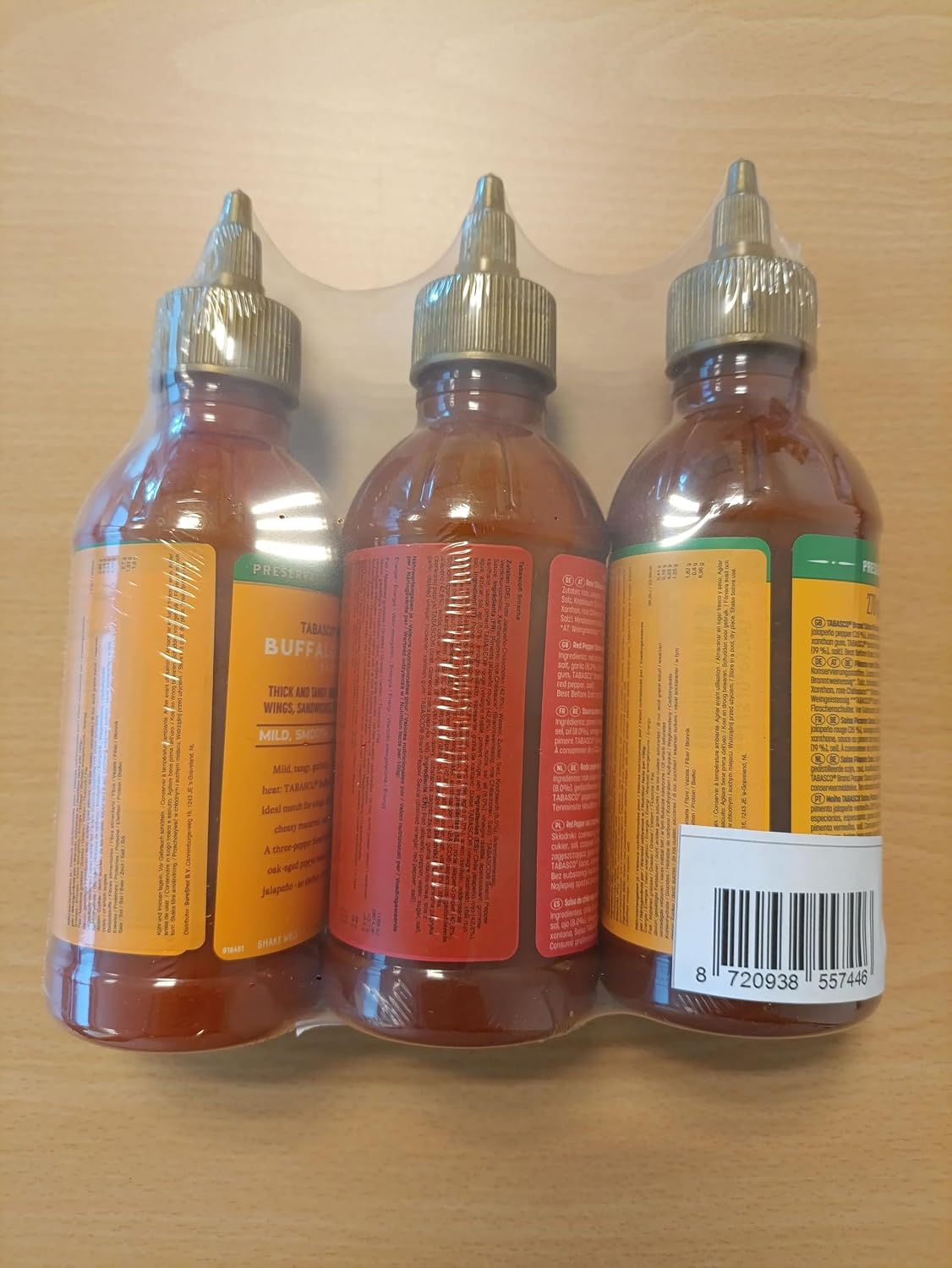 Detalle de Tabasco Squeeze Scharfe Soße Multipack – 3 × 256 ml, Sriracha, Buffalo, Salsa Picante